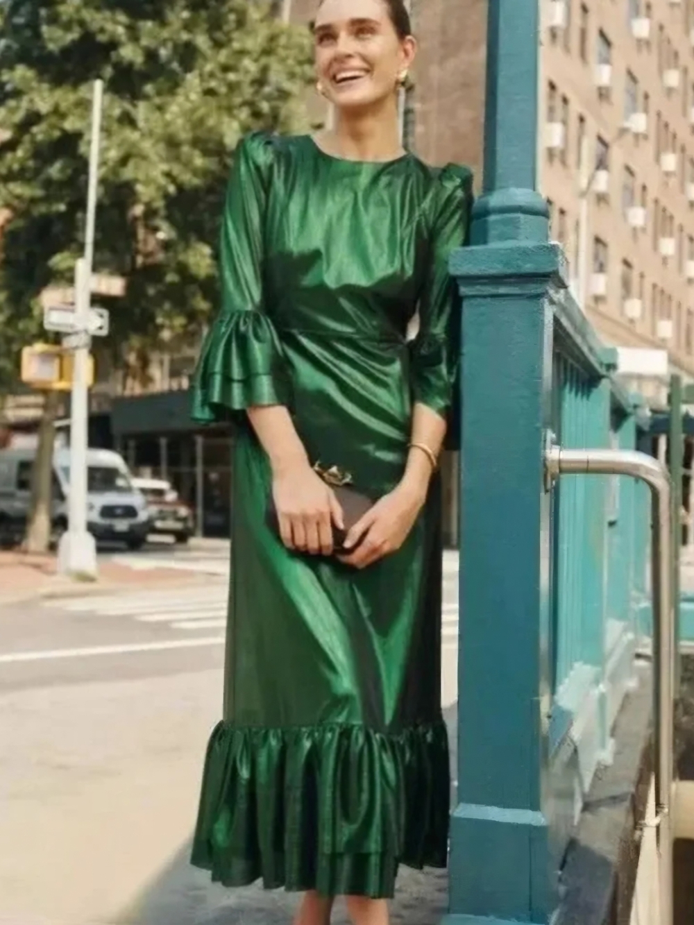 Emerald Green Ruffle-Hem Dress